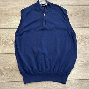 Peter Millar 1/4 Zip Sweater Vest Mens XL Blue Luxury Cashmere Blend Golf Preppy